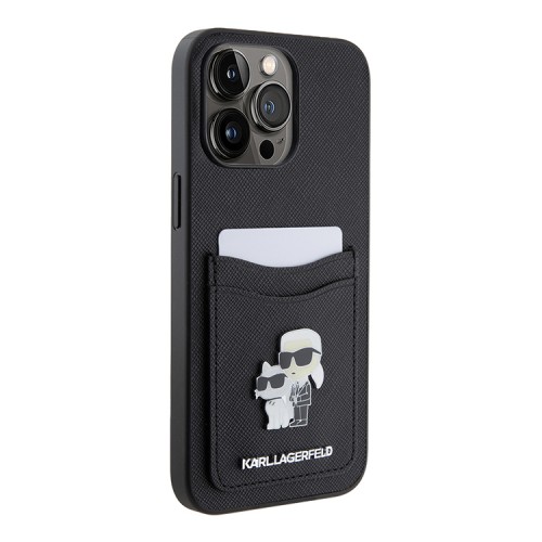Lagerfeld для iPhone 15 Pro Max чехол Cardslot PU Saffiano NFT Karl & Choupette metal Hard Black