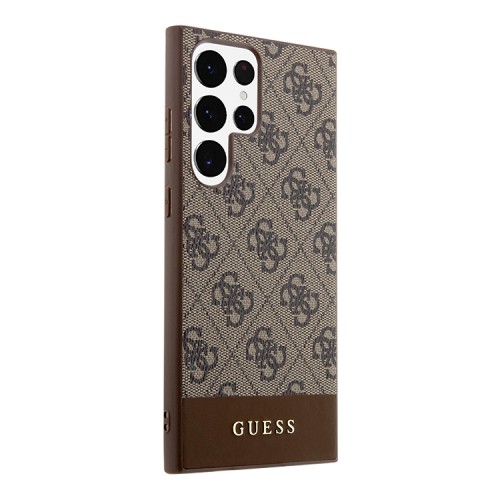 Guess для Galaxy S24 Ultra чехол PU 4G Bottom stripe Metal logo Hard Brown