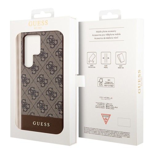 Guess для Galaxy S24 Ultra чехол PU 4G Bottom stripe Metal logo Hard Brown