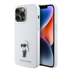 Karl Lagerfeld для iPhone 14 Pro Max чехол Liquid silicone NFT Karl Ikonik metal pin Hard White