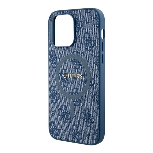 Guess для iPhone 13 Pro Max чехол PU 4G Colored ring Metal logo Blue (MagSafe)