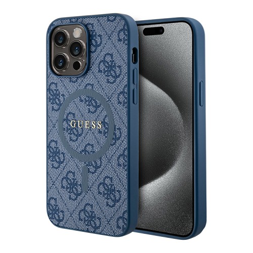 Guess для iPhone 13 Pro Max чехол PU 4G Colored ring Metal logo Blue (MagSafe)