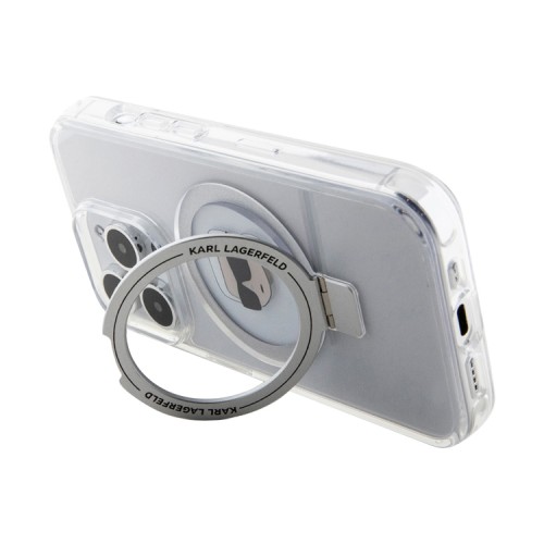 Lagerfeld для iPhone 15 Pro Max чехол PC/TPU + Ring stand NFT Karl Head Hard Transp (MagSafe)