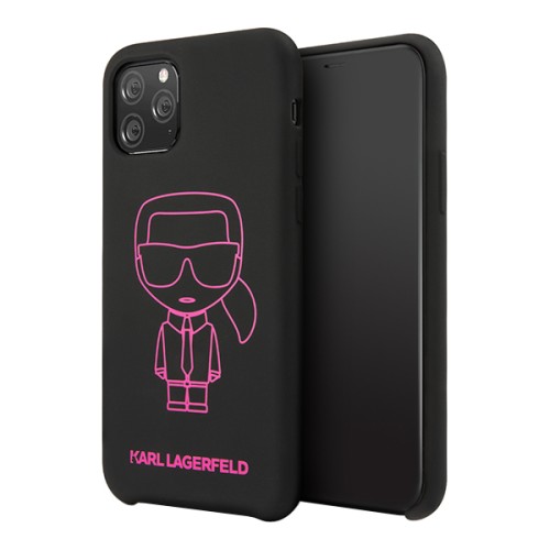 Чехол Karl Lagerfeld Liquid silicone Ikonik outlines Hard для iPhone 11 Pro, черный/розовый