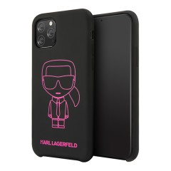 Чехол Karl Lagerfeld Liquid silicone Ikonik outlines Hard для iPhone 11 Pro, черный/розовый