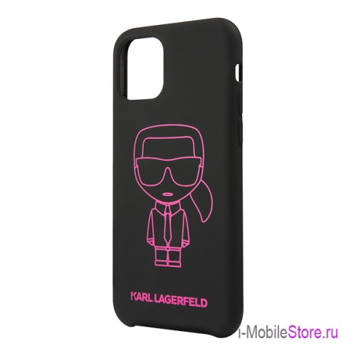 Чехол Karl Lagerfeld Liquid silicone Ikonik outlines Hard для iPhone 11 Pro, черный/розовый