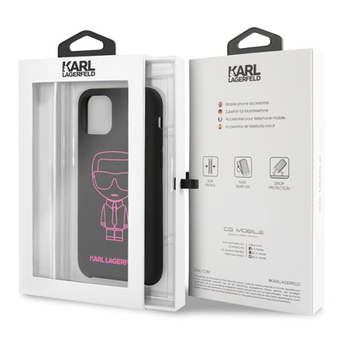 Чехол Karl Lagerfeld Liquid silicone Ikonik outlines Hard для iPhone 11 Pro, черный/розовый