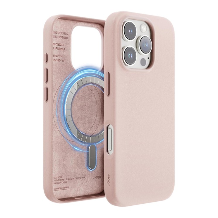 Elago для iPhone 16 Pro чехол PU Leather Lovely Pink (MagSafe)