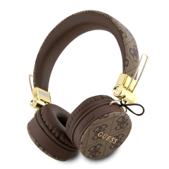 Guess наушники беспроводные накладные Bluetooth Headphones Round PU 4G Metal Logo Brown
