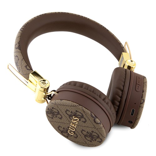 Guess наушники беспроводные накладные Bluetooth Headphones Round PU 4G Metal Logo Brown