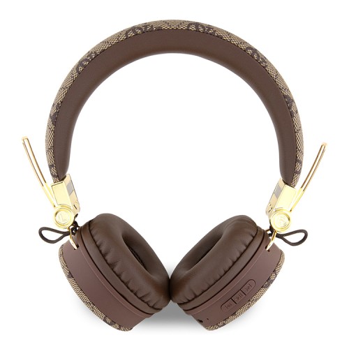 Guess наушники беспроводные накладные Bluetooth Headphones Round PU 4G Metal Logo Brown