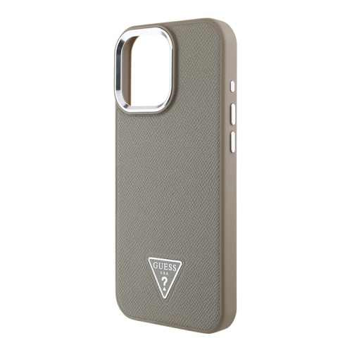 Guess для iPhone 16 Pro Max чехол PU Grained leather Triangle metal logo Hard Brown (MagSafe)