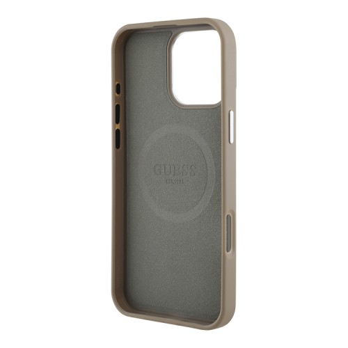 Guess для iPhone 16 Pro Max чехол PU Grained leather Triangle metal logo Hard Brown (MagSafe)
