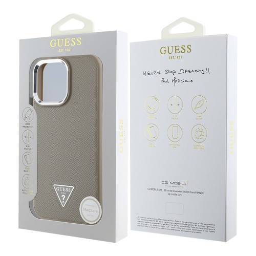 Guess для iPhone 16 Pro Max чехол PU Grained leather Triangle metal logo Hard Brown (MagSafe)