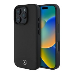 Mercedes для iPhone 16 Pro Max чехол Leather Textured and Smooth Metal logo Hard Black (MagSafe)