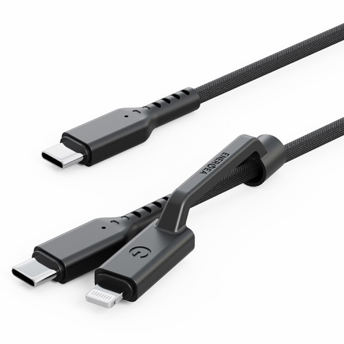 Energea Кабель FLOW Duo USB-C to USB-C PD240W/480Mbps 5A + Lightning MFI 60W Nanoweave Black 1.5m