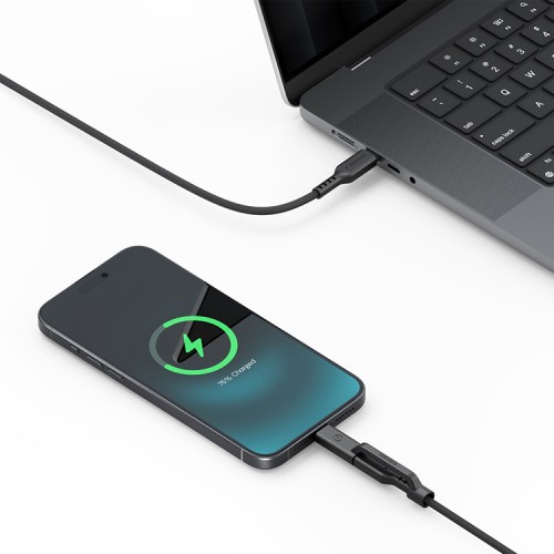Energea Кабель FLOW Duo USB-C to USB-C PD240W/480Mbps 5A + Lightning MFI 60W Nanoweave Black 1.5m