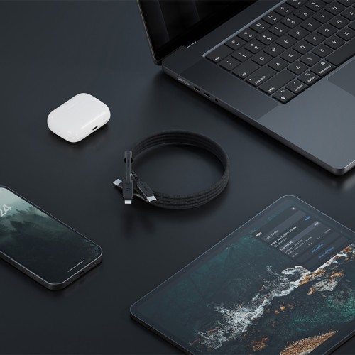 Energea Кабель FLOW Duo USB-C to USB-C PD240W/480Mbps 5A + Lightning MFI 60W Nanoweave Black 1.5m