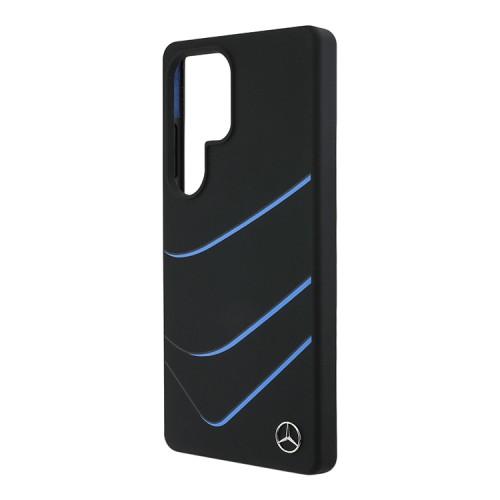 Mercedes для Galaxy S25 Ultra чехол Liquid silicone Curved stripes Metal logo Hard Black (MagSafe)