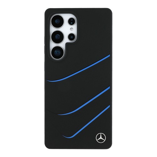 Mercedes для Galaxy S25 Ultra чехол Liquid silicone Curved stripes Metal logo Hard Black (MagSafe)