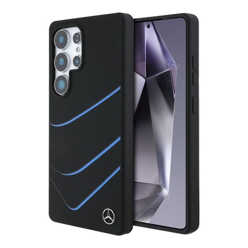 Mercedes для Galaxy S25 Ultra чехол Liquid silicone Curved stripes Metal logo Hard Black (MagSafe)