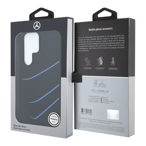Mercedes для Galaxy S25 Ultra чехол Liquid silicone Curved stripes Metal logo Hard Black (MagSafe)