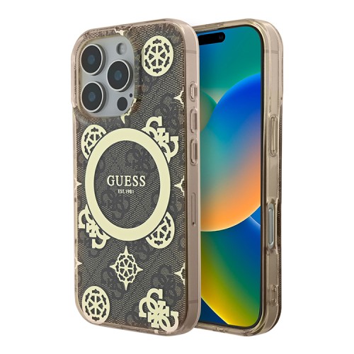 Guess для iPhone 16 Pro Max чехол PC/TPU 4G Peony Brown (MagSafe)