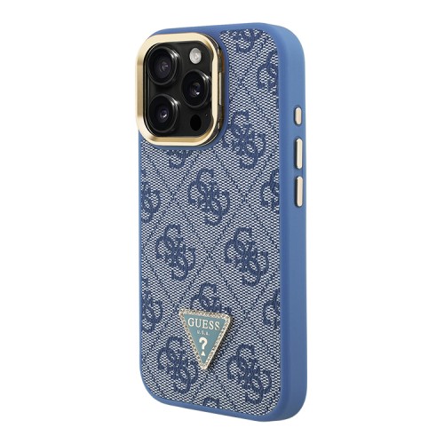 Guess для iPhone 16 Pro чехол PU 4G Triangle metal logo and Camera Stand Hard Blue (MagSafe)
