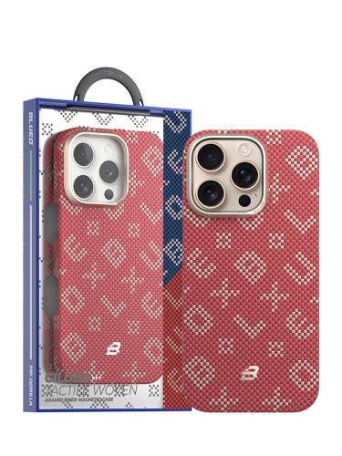 BlueO чехол для iPhone 16 Pro, Tactile Woven Air Aramid fiber (Kevlar) Red (MagSafe)