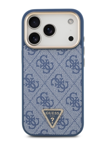 Guess для iPhone 17 Pro чехол PU 4G Triangle Diamond metal logo Gold camera Hard Blue (MagSafe)