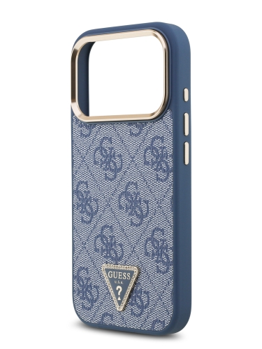Guess для iPhone 17 Pro чехол PU 4G Triangle Diamond metal logo Gold camera Hard Blue (MagSafe)
