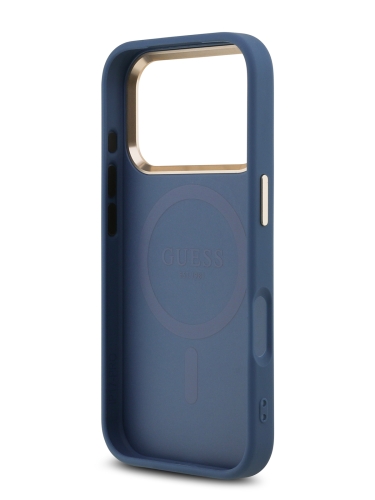 Guess для iPhone 17 Pro чехол PU 4G Triangle Diamond metal logo Gold camera Hard Blue (MagSafe)