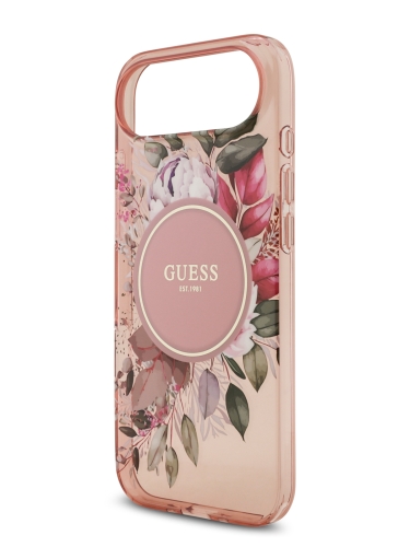 Guess для iPhone Air чехол IML Flowers Hard + Pearl Hand Strap Pink (MagSafe)