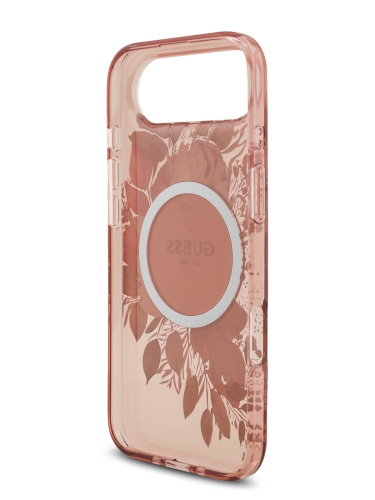 Guess для iPhone Air чехол IML Flowers Hard + Pearl Hand Strap Pink (MagSafe)
