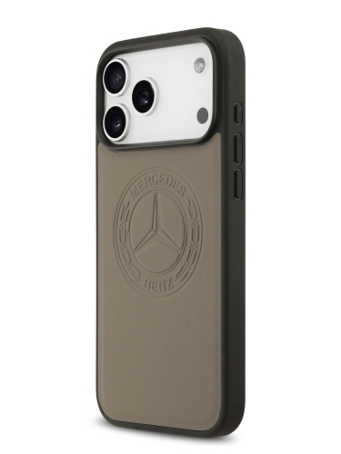 Mercedes для iPhone 17 Pro чехол Leather Vintage Round Debossed Logo Hard Taupe (MagSafe)