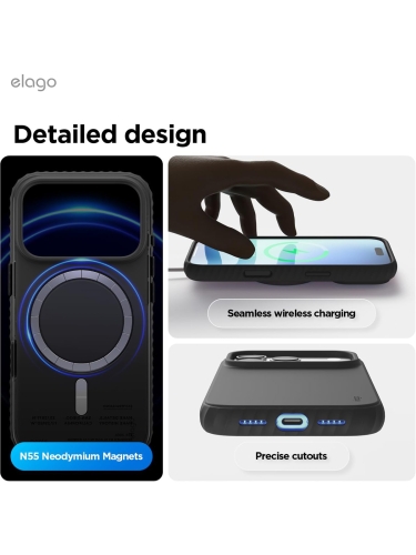 Elago для iPhone 17 Pro Max чехол Magnetic Ridge Silicone Black (MagSafe)