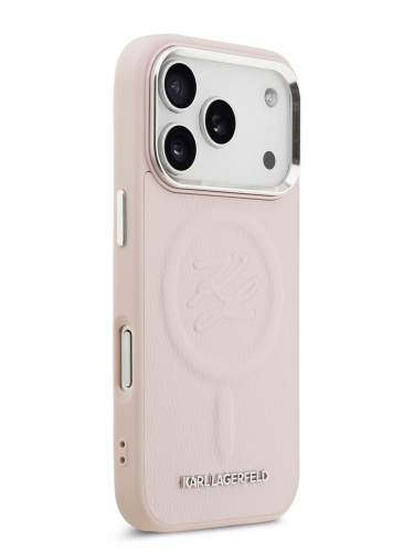 Karl Lagerfeld для iPhone 17 Pro чехол PU Debossed Initials Metal logo & Camera Hard Pink (MagSafe)