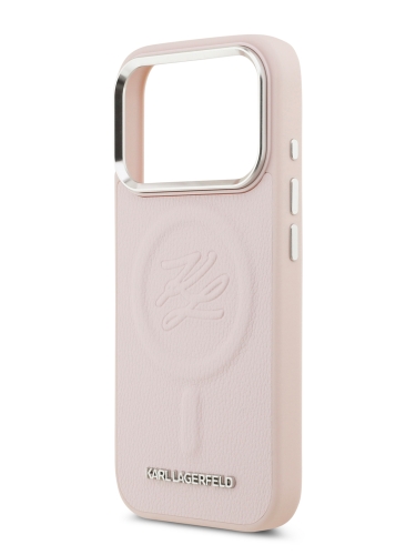 Karl Lagerfeld для iPhone 17 Pro чехол PU Debossed Initials Metal logo & Camera Hard Pink (MagSafe)