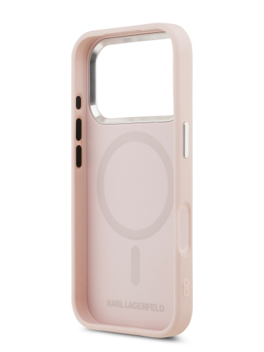 Karl Lagerfeld для iPhone 17 Pro чехол PU Debossed Initials Metal logo & Camera Hard Pink (MagSafe)