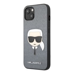 Чехол Karl Lagerfeld PU Saffiano Karl's Head Hard для iPhone 13 mini, серебристый