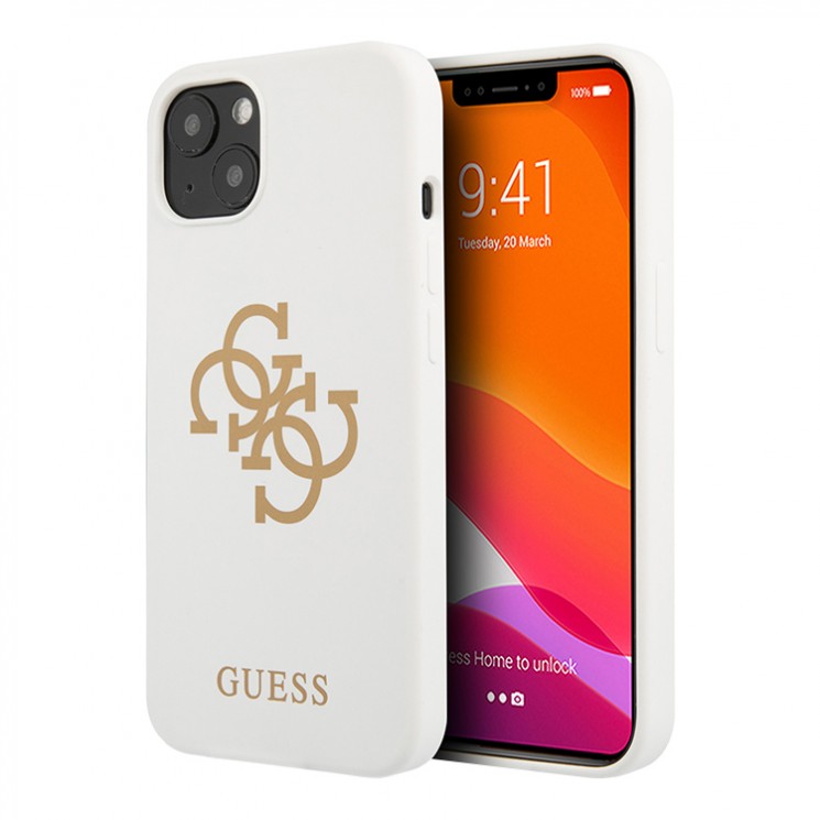 Чехол Guess Liquid Silicone 4G Big logo Hard для iPhone 13, белый