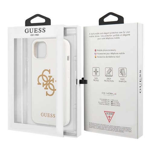 Чехол Guess Liquid Silicone 4G Big logo Hard для iPhone 13, белый