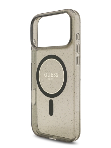 Guess для iPhone 17 Pro чехол IML Glitter Hard + Pearl Hand Strap Black (MagSafe)