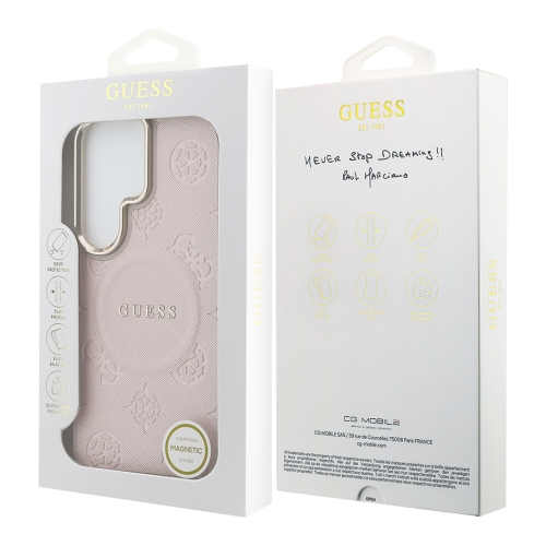 Guess для Galaxy S26 Ultra чехол PU Saffiano Peony Metal logo & Camera Hard Pink (MagSafe)