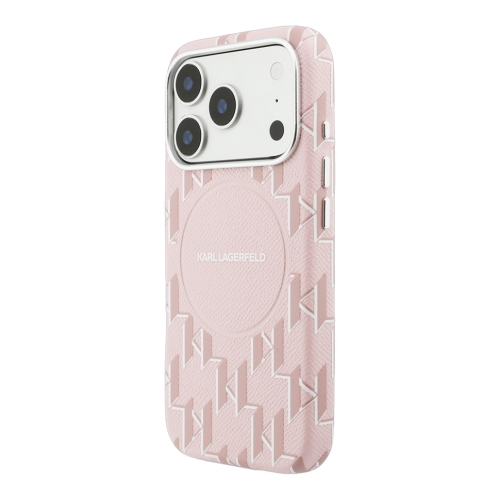 Karl Lagerfeld для iPhone 17 Pro Max чехол PU Full Wrapped Monogram Metal camera Hard Pink (MagSafe)