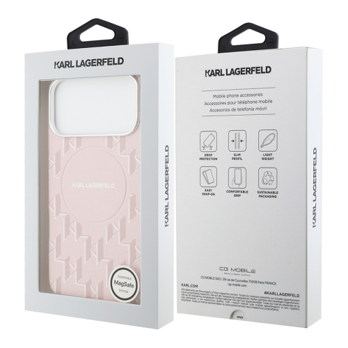 Karl Lagerfeld для iPhone 17 Pro Max чехол PU Full Wrapped Monogram Metal camera Hard Pink (MagSafe)