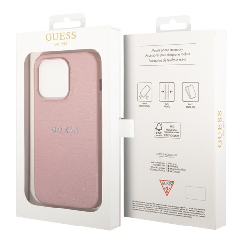 Чехол Guess PU Saffiano with Metal logo Hard для iPhone 14 Pro Max, розовый