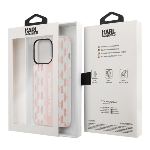 Чехол Lagerfeld Monogram w Vertical logo Hard для iPhone 14 Pro, розовый