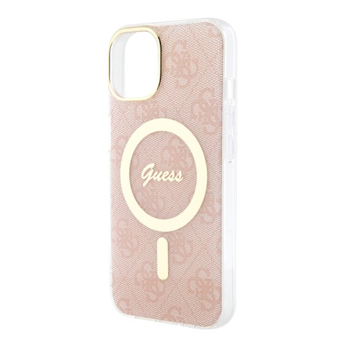 Guess для iPhone 15 чехол PC/TPU 4G Hard Pink/Gold (MagSafe)