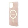 Guess для iPhone 15 чехол PC/TPU 4G Hard Pink/Gold (MagSafe)